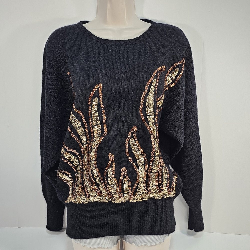 Vintage Black with Gold Sequins Sweater  Regency Collection for Joyce Size L